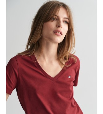 Gant Shield T-shirt with V-neck maroon