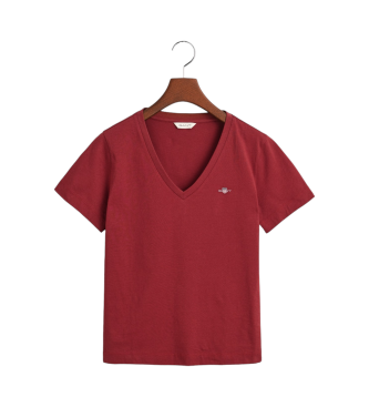 Gant Shield T-shirt with V-neck maroon