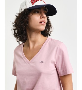 Gant T-shirt com decote em V Shield cor-de-rosa