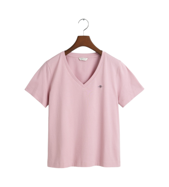 Gant T-shirt com decote em V Shield cor-de-rosa