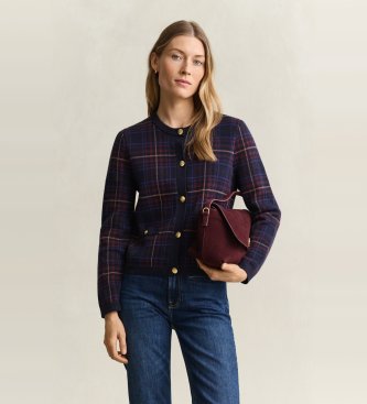 Gant Cardigan en tricot à carreaux marine