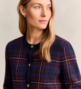 Gant Cardigan en tricot à carreaux marine