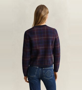 Gant Cardigan en tricot à carreaux marine