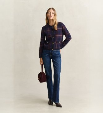 Gant Cardigan en tricot à carreaux marine