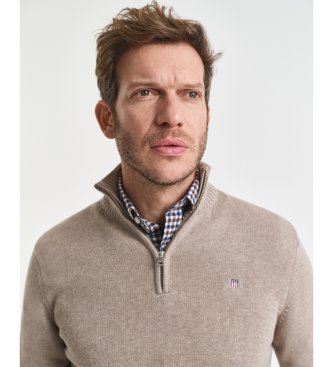 Gant Casual beige cotton half-zip sweater