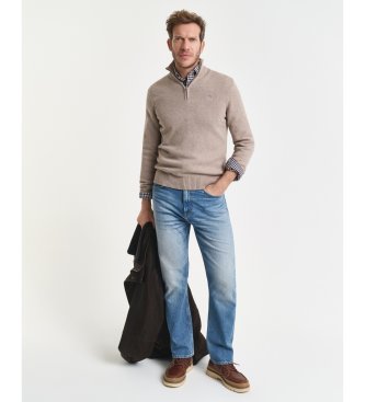 Gant Casual beige cotton half-zip sweater