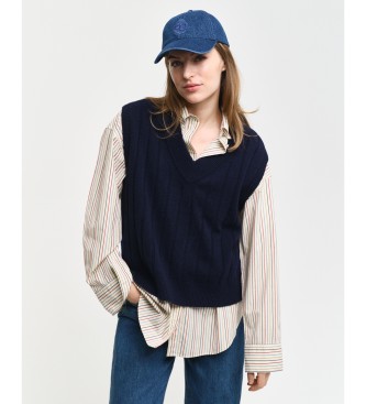 Gant Gilet in lana con scollo a V e ampia costa blu navy