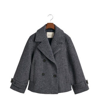 Gant Short Wool Jacket With Navy Herringbone Pattern