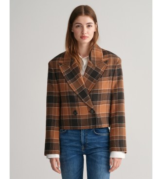 Gant Giacca blazer corta in lana a quadri marrone