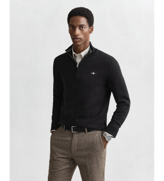 Gant Pull Classic Cotton à demi-zip noir