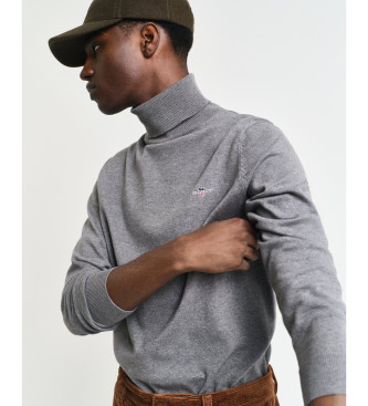 Gant Pull  col roul en coton gris classique