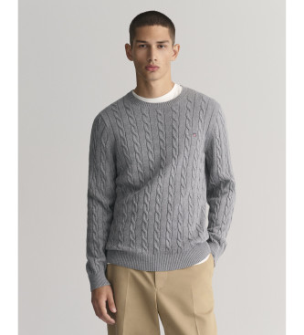 Gant Maglione girocollo in cotone grigio lavorato a trecce