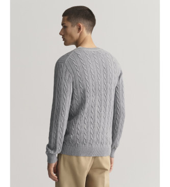 Gant Maglione girocollo in cotone grigio lavorato a trecce