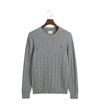 Gant Maglione girocollo in cotone grigio lavorato a trecce