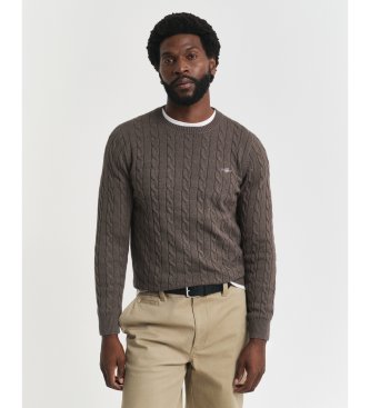 Gant Brown cotton cable knit crew neck sweater