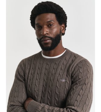 Gant Brown cotton cable knit crew neck sweater
