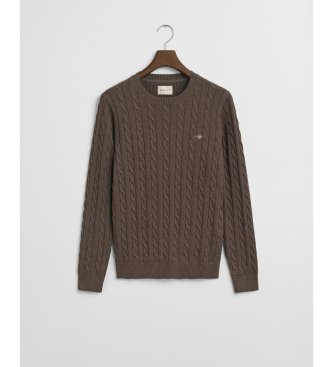 Gant Brown cotton cable knit crew neck sweater