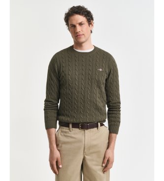 Gant Round neck cable knit sweater in green cotton