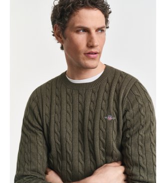 Gant Round neck cable knit sweater in green cotton