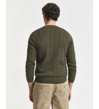 Gant Round neck cable knit sweater in green cotton