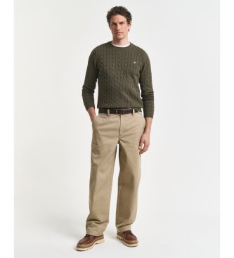 Gant Round neck cable knit sweater in green cotton