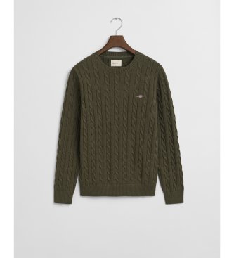 Gant Round neck cable knit sweater in green cotton