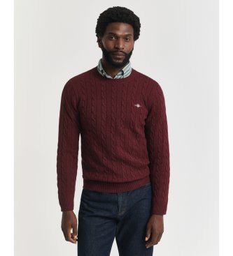 Gant Burgundy cotton cable-knit crew neck sweater