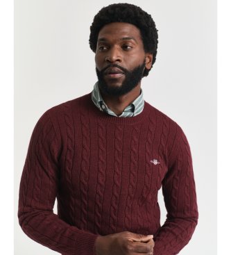 Gant Burgundy cotton cable-knit crew neck sweater