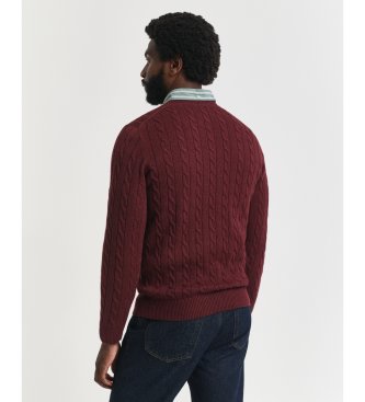 Gant Burgundy cotton cable-knit crew neck sweater