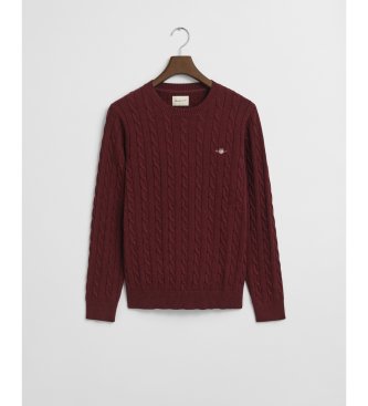 Gant Burgundy cotton cable-knit crew neck sweater