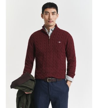 Gant Cable knit half-zip sweater in burgundy cotton