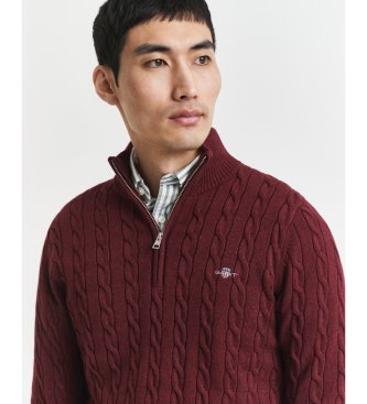 Gant Cable knit half-zip sweater in burgundy cotton