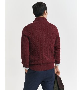 Gant Cable knit half-zip sweater in burgundy cotton