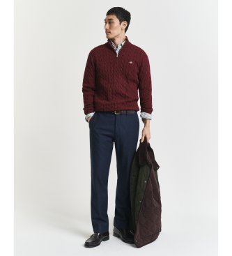 Gant Cable knit half-zip sweater in burgundy cotton