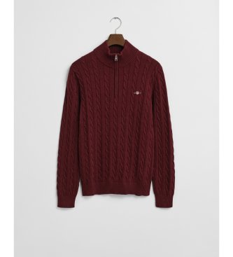 Gant Cable knit half-zip sweater in burgundy cotton