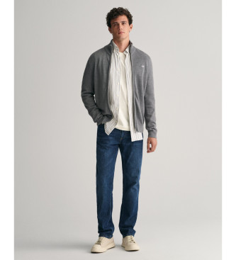 Gant Casual cotton cardigan with grey zip fastening