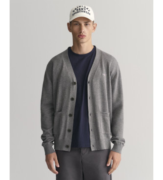 Gant Cardigan classico in cotone grigio con scollo a V