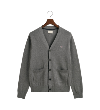 Gant Cardigan classico in cotone grigio con scollo a V