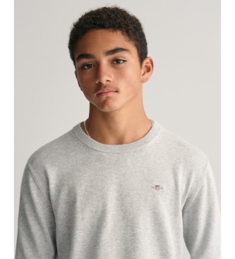 Gant Bombažni pulover s posadko pri vratu sive barve