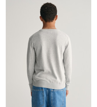 Gant Bombažni pulover s posadko pri vratu sive barve
