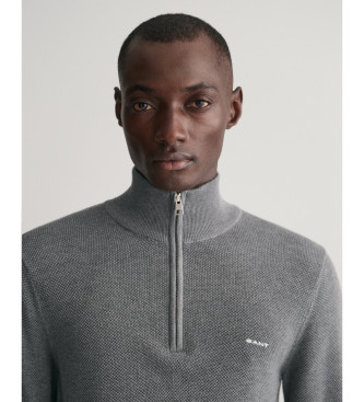 Gant Pullover aus Baumwollpikee mit grauem halben Reiverschluss