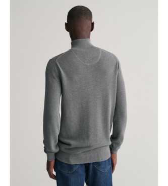 Gant Pullover aus Baumwollpikee mit grauem halben Reiverschluss