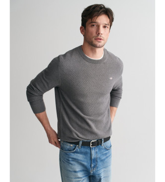 Gant Maglia in cotone con girocollo e microtexture grigia