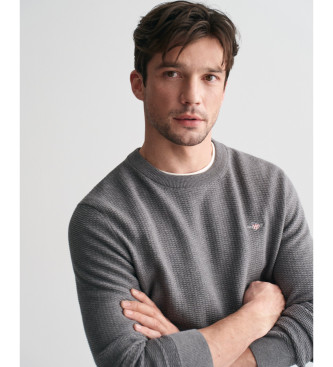 Gant Maglia in cotone con girocollo e microtexture grigia