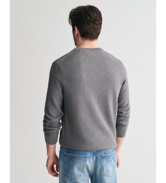 Gant Maglia in cotone con girocollo e microtexture grigia