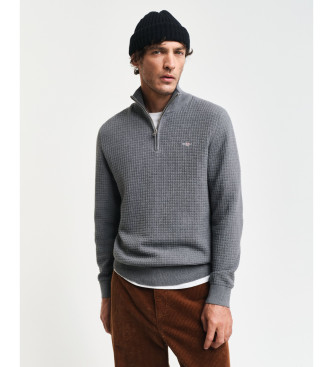 Gant Maglione grigio in cotone testurizzato con mezza zip