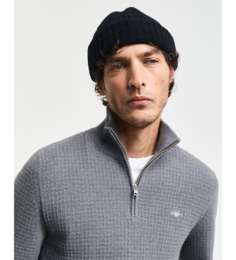 Gant Cotton jumper with half zip and grey texture