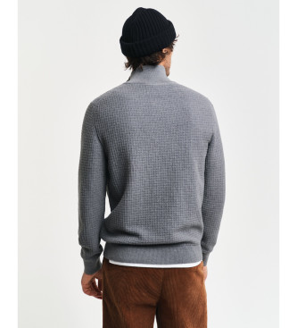 Gant Cotton jumper with half zip and grey texture