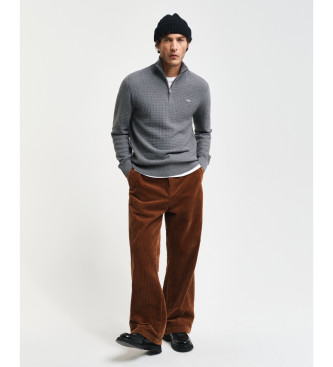 Gant Cotton jumper with half zip and grey texture