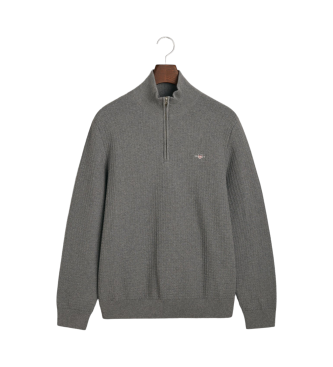 Gant Cotton jumper with half zip and grey texture